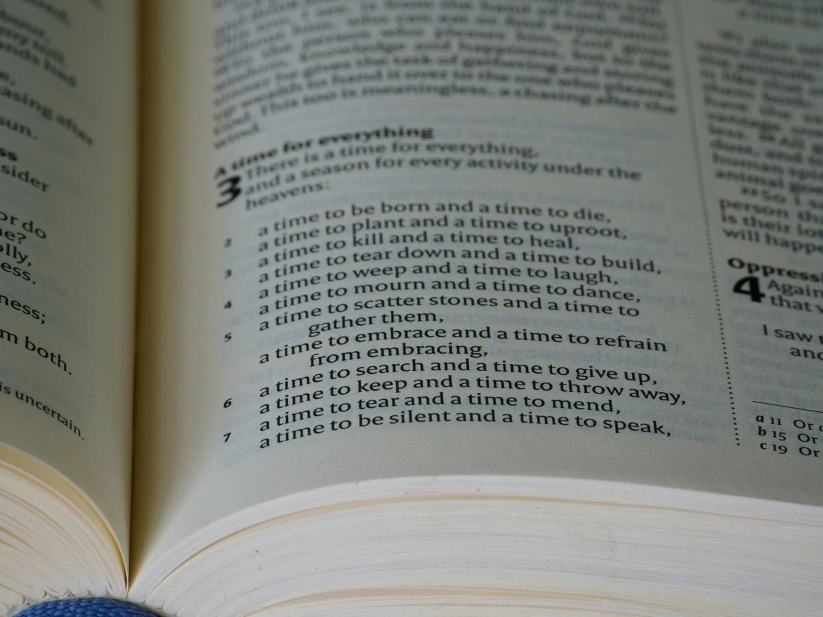 An open page featuring “A time for everything” from Ecclesiastes 3:1